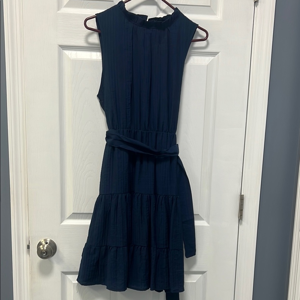 Beachsissi Navy Blue Midi Sundress with Mock Neck
